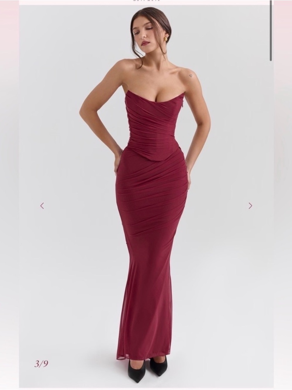 new House of CB Hallie and Cassidy cabernet mesh strapless top and skirt set